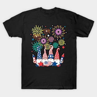 4th Of July Patriotic Gnomes Sunglasses American Fireworks T-Shirt